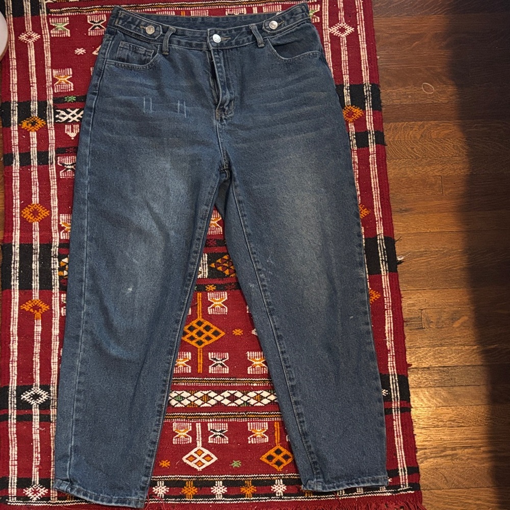 SHEIN Dark Blue Straight Leg Jeans